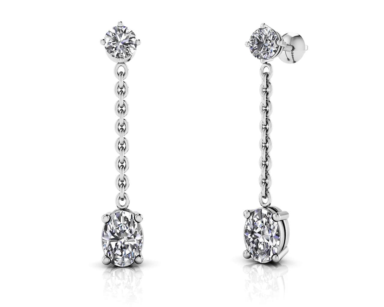 Modern Oval Diamond Drop Lab-Grown Diamond Earrings with 2.42 ct.(finished) 7x5mm, 3.8mm