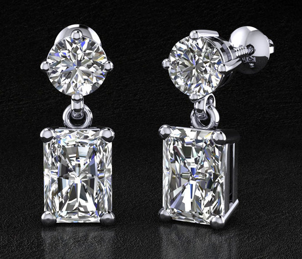 Modern Twist Emerald Cut Drop Diamond Earrings with 2.07 ct.(finished) 6.5x4.5mm, 4.25mm - Image 5