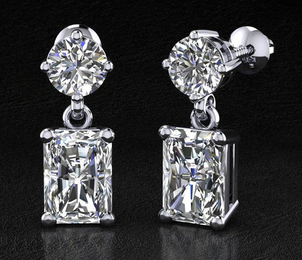 Modern Twist Emerald Cut Drop Lab-Grown Diamond Earrings with 2.07 ct.(finished) 6.5x4.5mm, 4.25mm - Image 5