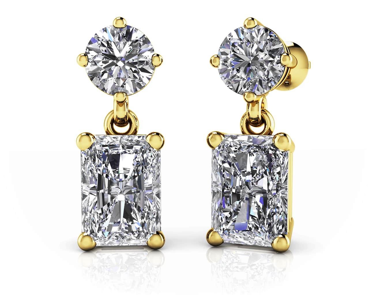 Modern Twist Emerald Cut Drop Lab-Grown Diamond Earrings with 2.70 ct.(finished) 7x5mm, 4.5mm - Image 2