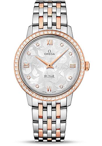 Omega De Ville Prestige Quartz Watch - 32.7 mm Steel Case - 8K Red Gold Bezel - Silver Diamond Dial - Red Gold-Steel Bracelet - 424.25.33.60.52.001