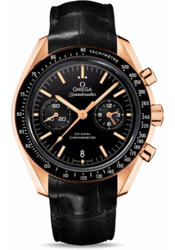 Omega Speedmaster Moonwatch Co-Axial Chronograph Watch - 44.25 mm Orange Gold Case - Tachymeter Bezel - Black Dial - Black Leather Strap - 311.63.44.51.01.001