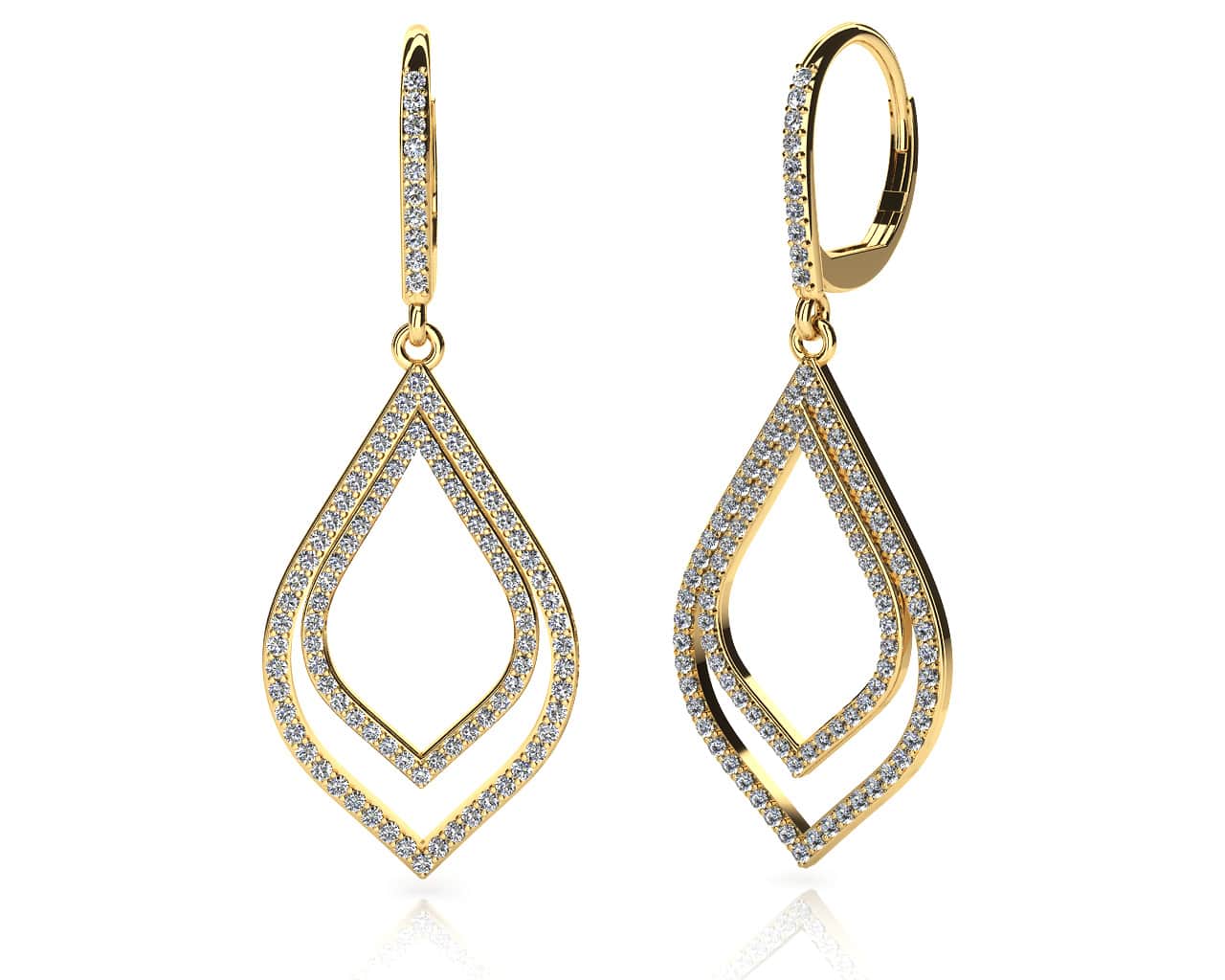 Open Double Leaf Diamond Drop Lab-Grown Diamond Earrings with 1.22 ct.(finished) 1.0mm, 1.1mm - Image 2