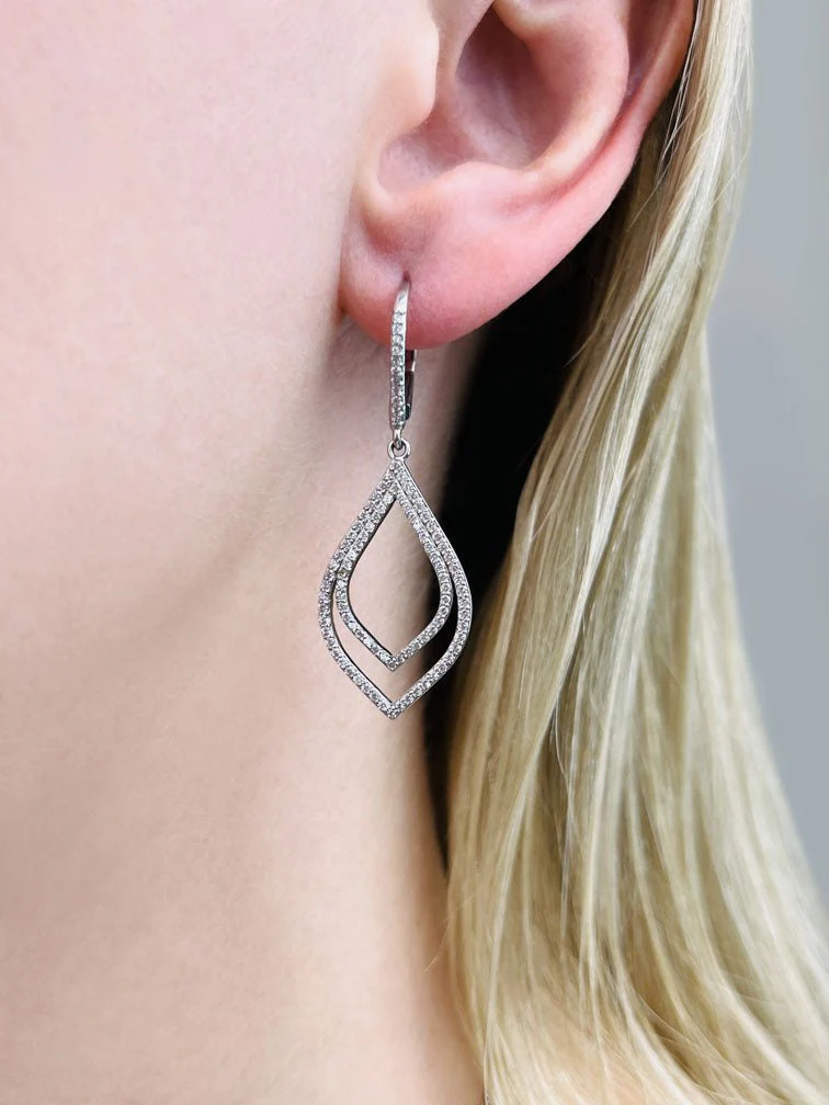 Open Double Leaf Diamond Drop Lab-Grown Diamond Earrings with 1.22 ct.(finished) 1.0mm, 1.1mm - Image 3
