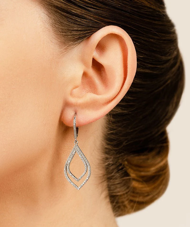 Open Double Leaf Diamond Drop Lab-Grown Diamond Earrings with 1.22 ct.(finished) 1.0mm, 1.1mm - Image 4