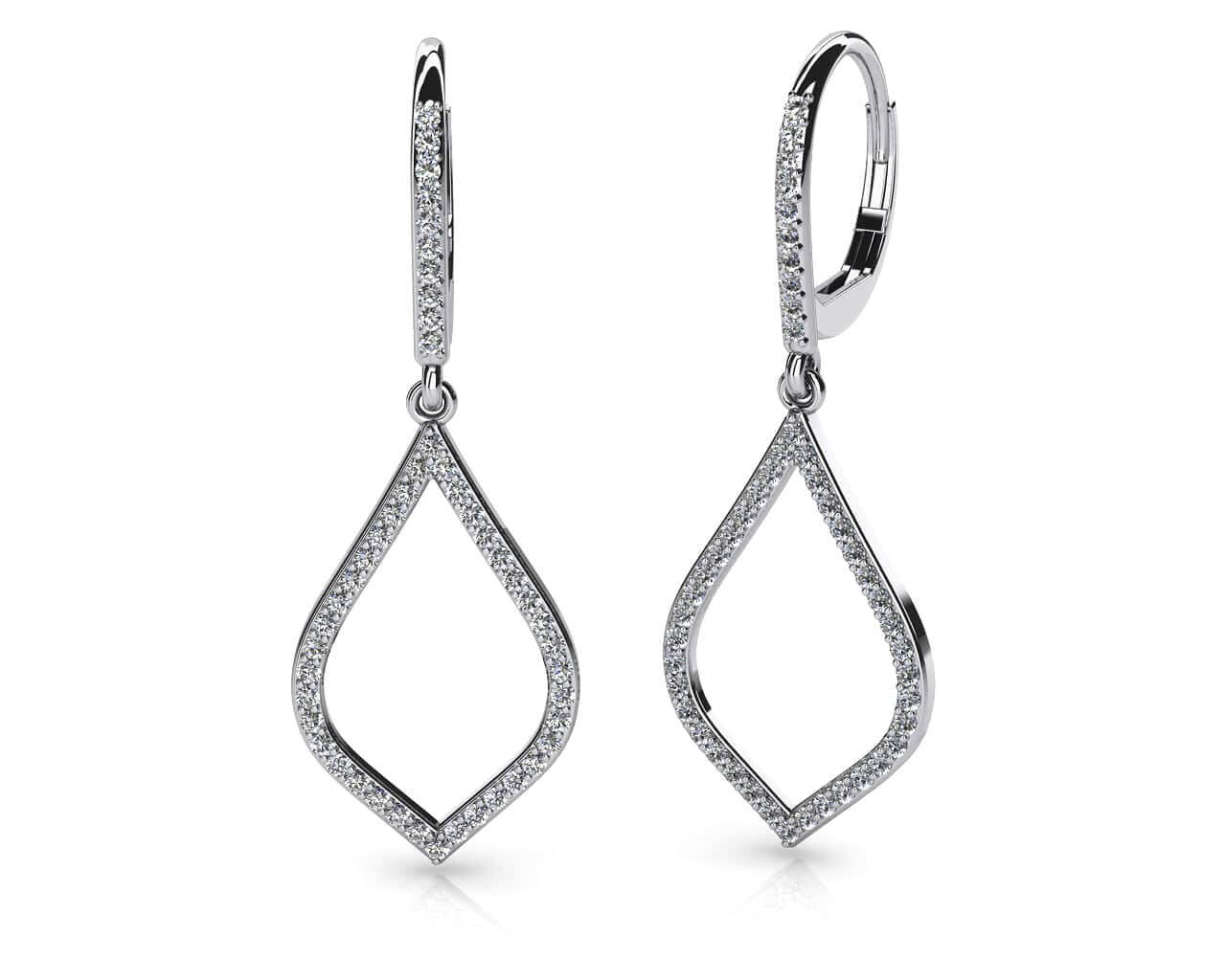 Open Leaf Diamond Drop Diamond Earrings with 0.67 ct.(finished) 1mm