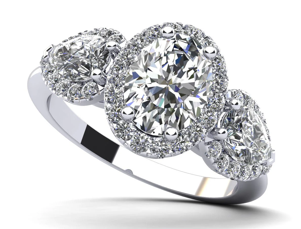 Oval and Pear Halo Diamond Engagement Ring with 2.52 ct. (1.60 ct. center diamond)