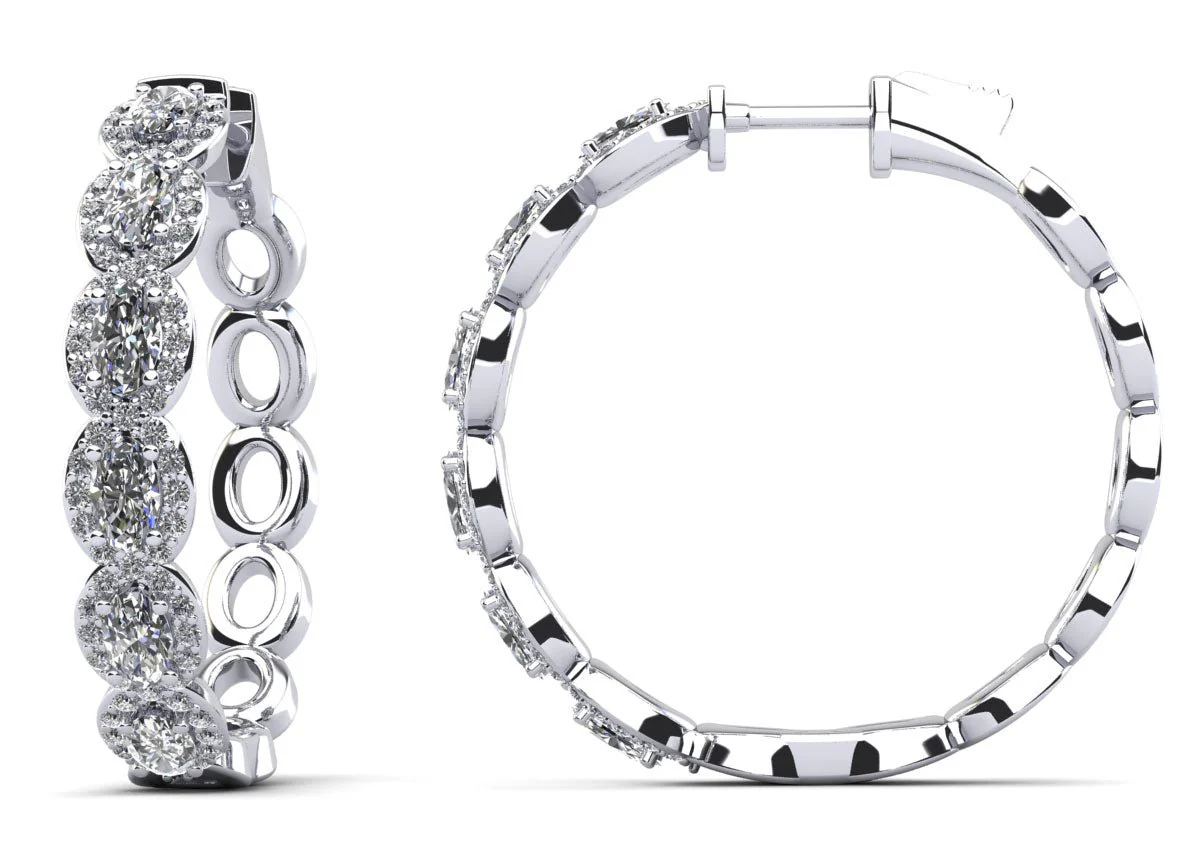 Oval and Round Lab-Grown Diamond Hoop Earrings with 5.03 ct.(finished) 5x3mm, 1.2mm