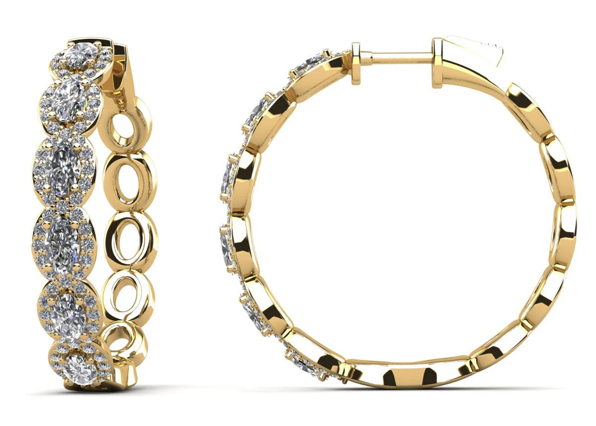 Oval and Round Lab-Grown Diamond Hoop Earrings with 5.03 ct.(finished) 5x3mm, 1.2mm - Image 2