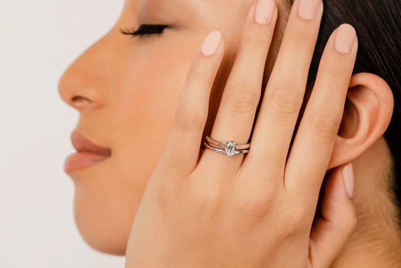 Oval Diamond Cathedral Lab-Grown Diamond Bridal Set with 0.60 ct.(finished) 0mm - Image 4