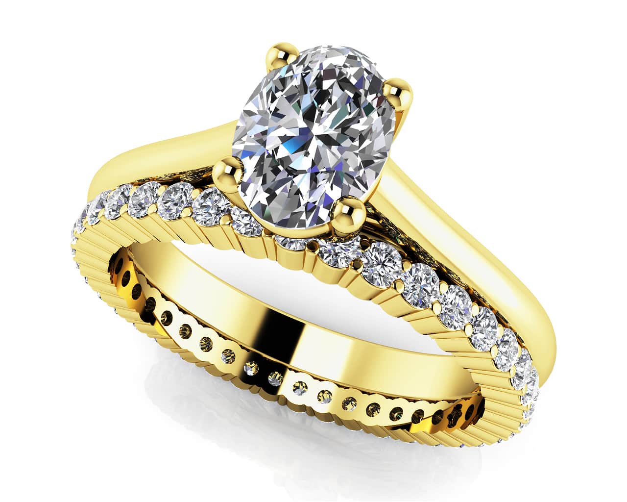 Oval Diamond Cathedral Solitaire And Eternity Set Diamond  with 1.12 ct. (0.60 ct. center diamond) - Image 2