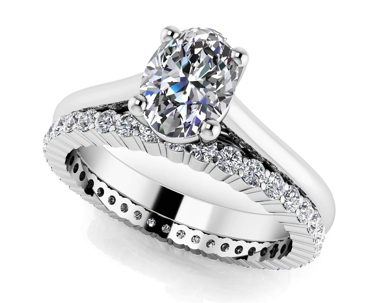 Oval Diamond Cathedral Solitaire And Eternity Set Lab-Grown Diamond with 1.12 ct. (0.60 ct. center diamond)