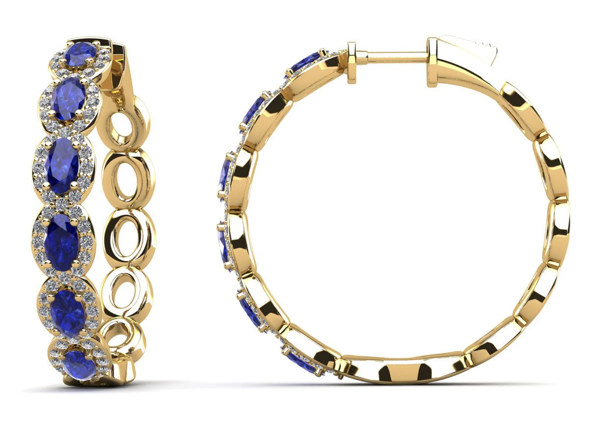 Oval Gems and Round Lab-Grown Diamond Hoop Earrings with 5.03 ct.(finished) 5x3mm, 1.2mm - Image 2