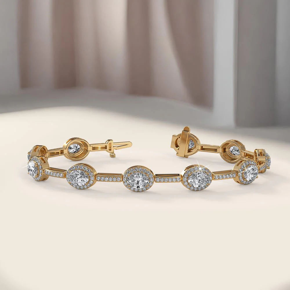 Oval Halo Diamond Bracelet with 11.92 ct.(finished) 7x5mm, 1.2mm - Image 4
