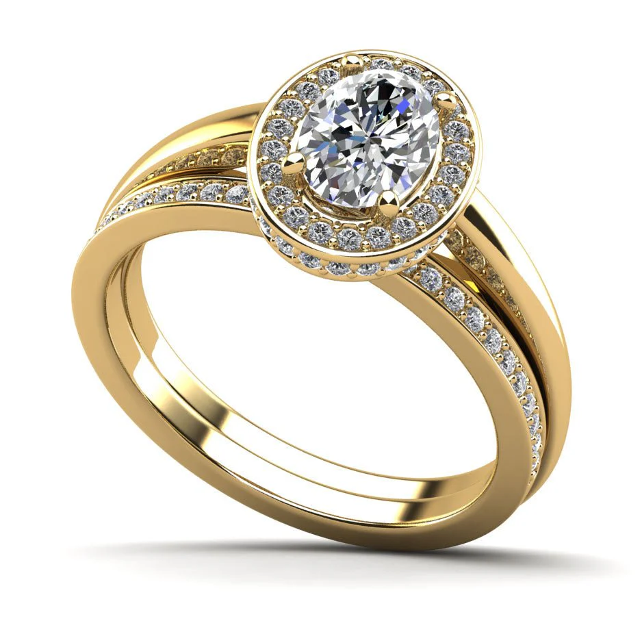 Oval Halo Matching Diamond Bridal Set Diamond  with 1.39 ct. (1.00 ct. center diamond) - Image 2