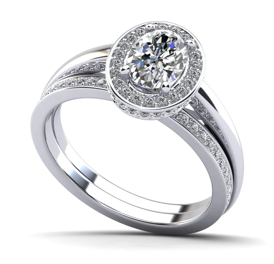 Oval Halo Matching Diamond Bridal Set Diamond with 2.01 ct. (1.60 ct. center diamond)