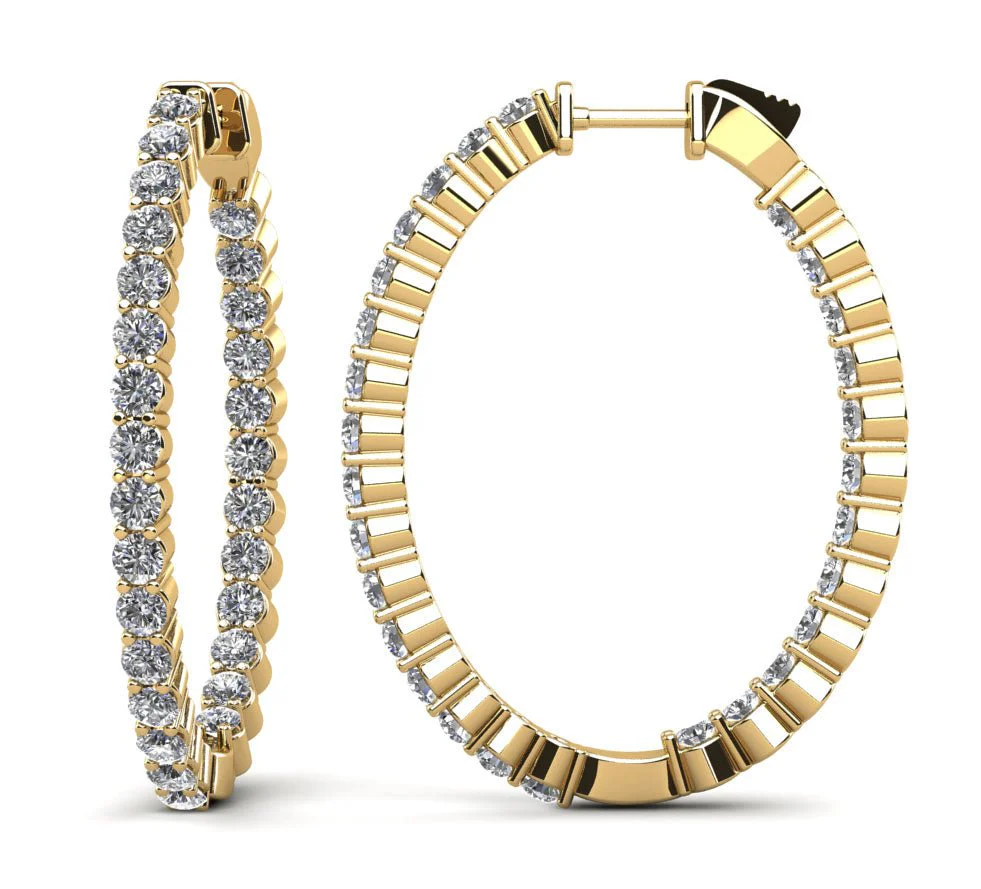 Oval Shaped Classic Diamond Hoop Earrings Large Lab-Grown Diamond  with 1.59 ct.(finished) 1.5mm - Image 2
