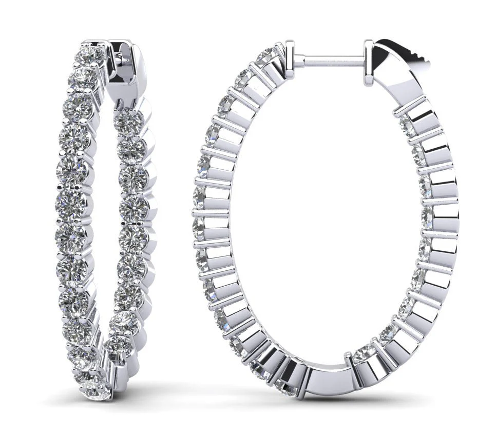 Oval Shaped Classic Diamond Hoop Earrings Medium Diamond with 8.00 ct.(finished) 4mm