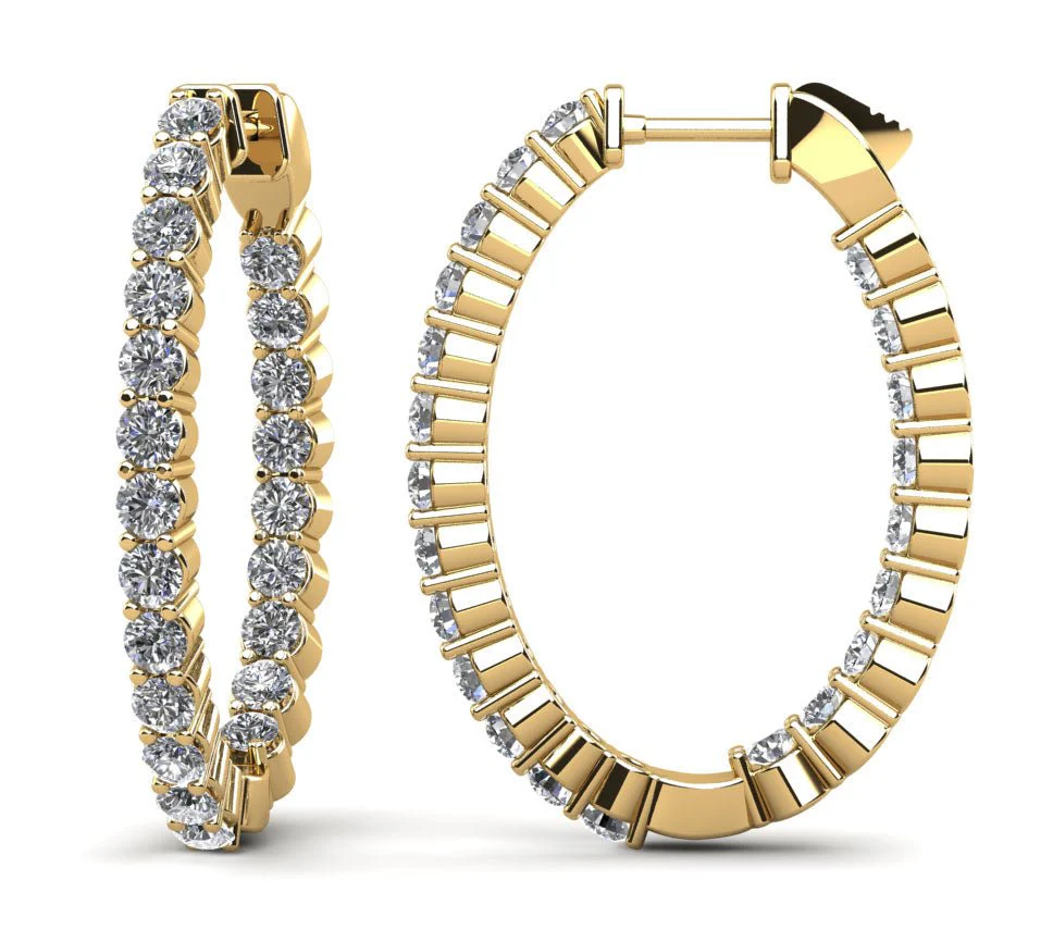Oval Shaped Classic Diamond Hoop Earrings Medium Diamond with 8.00 ct.(finished) 4mm - Image 2