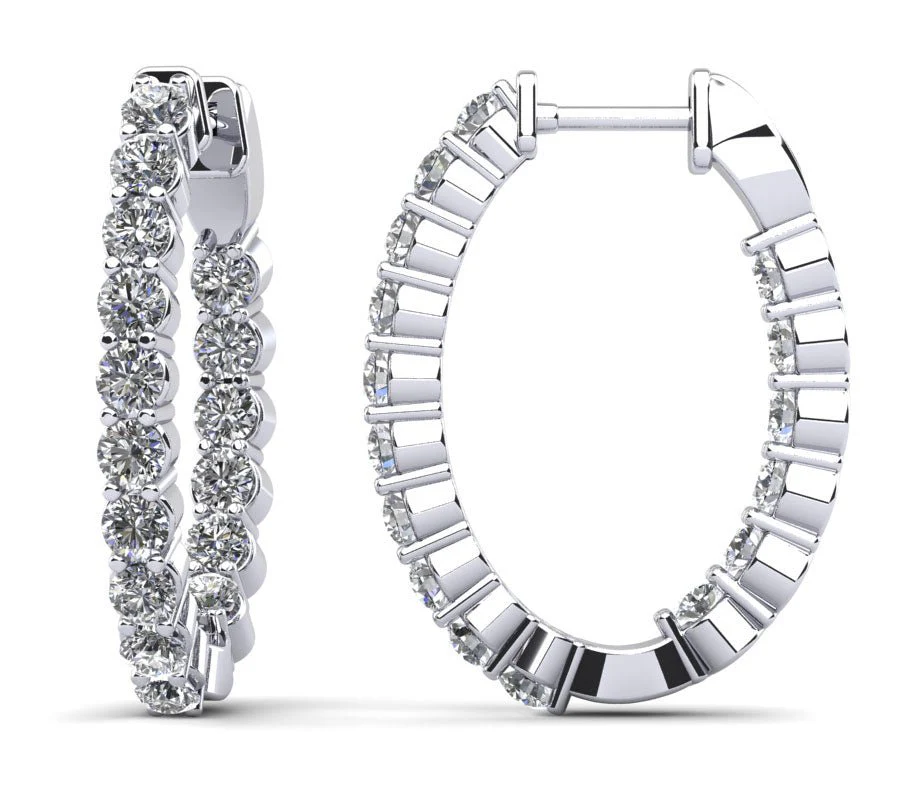 Oval Shaped Classic Diamond Hoop Earrings Petite Lab-Grown Diamond with 0.90 ct.(finished) 1.5mm
