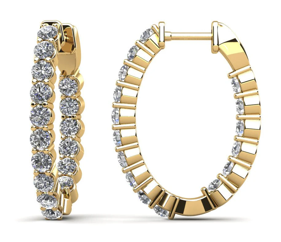 Oval Shaped Classic Diamond Hoop Earrings Petite Lab-Grown Diamond  with 1.52 ct.(finished) 2mm - Image 2