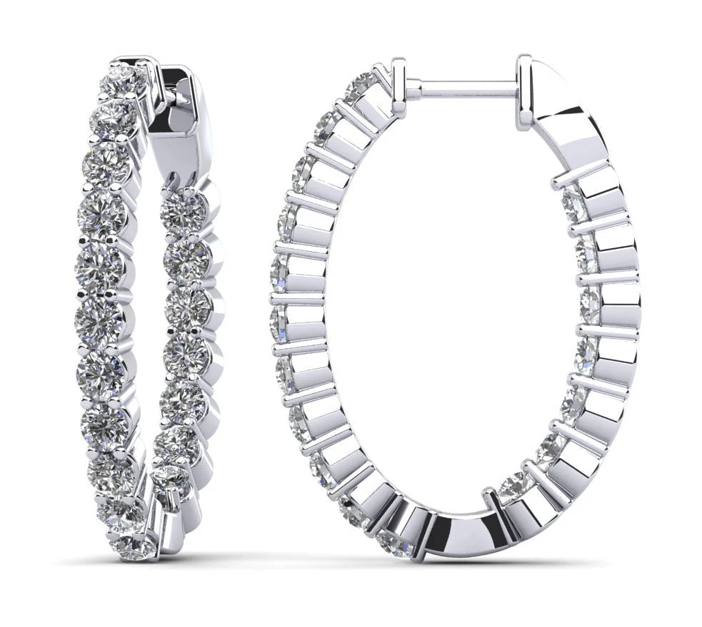 Oval Shaped Classic Diamond Hoop Earrings Small Diamond with 1.02 ct.(finished) 1.5mm