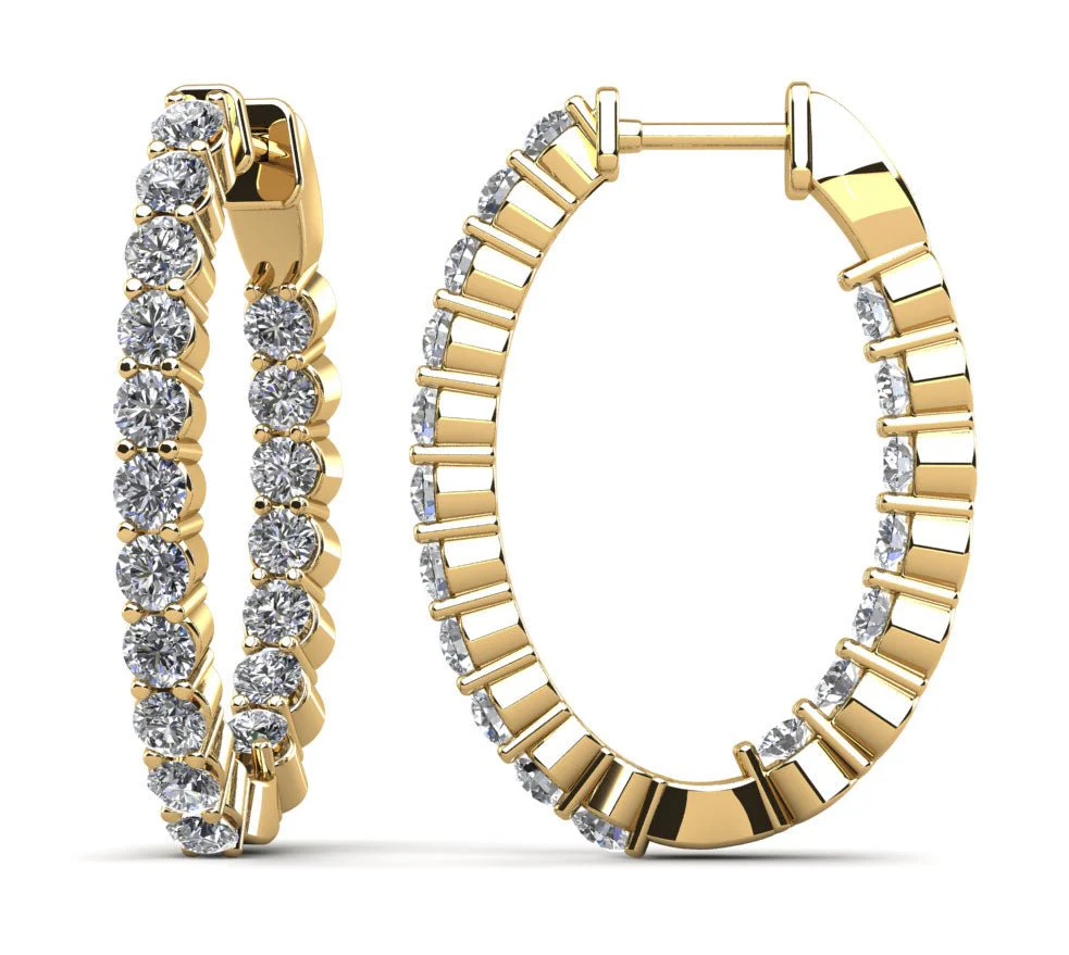 Oval Shaped Classic Diamond Hoop Earrings Small Diamond with 1.02 ct.(finished) 1.5mm - Image 2