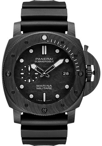 Pre-owned Panerai Submersible Marina Militare Carbotech™ - 47mm - Carbotech - Carbon Dial - Black Caoutchouc Strap - PAM00979