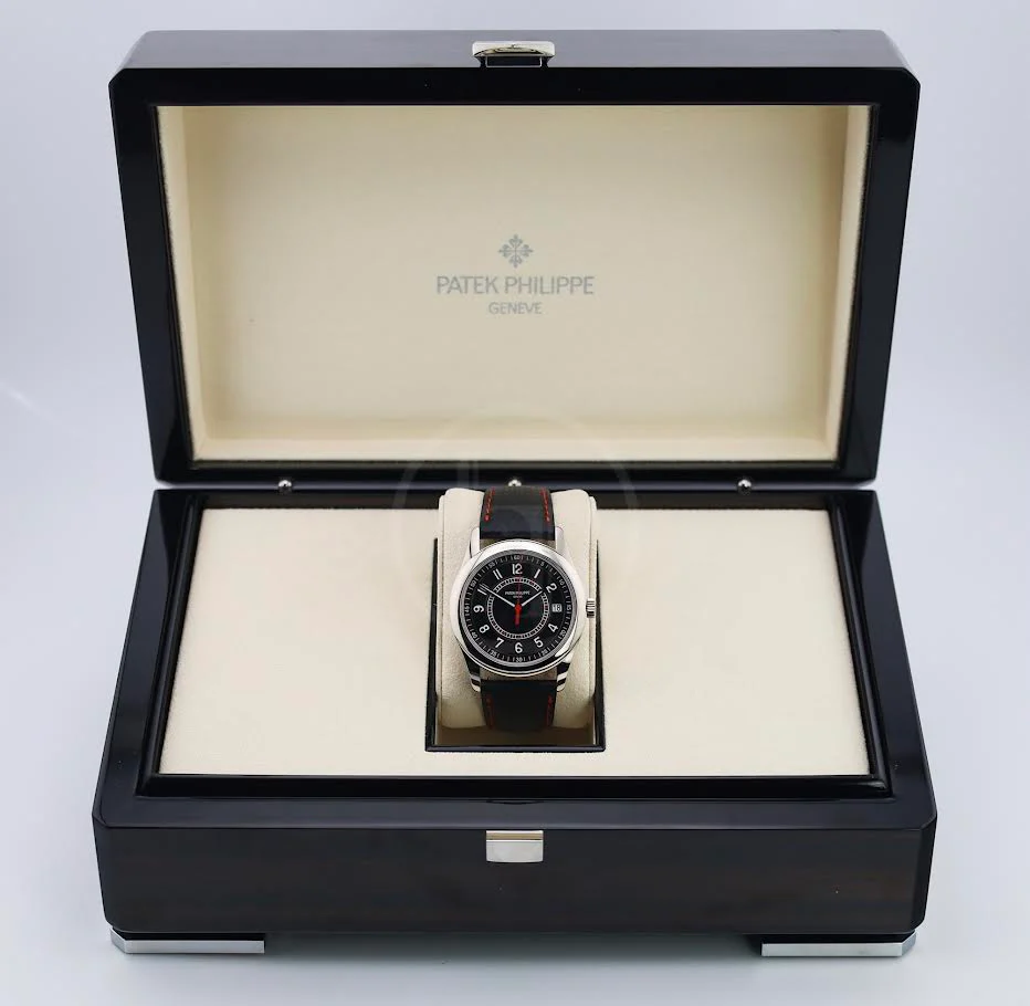 Patek Philippe Calatrava Date Sweep Seconds White Gold Black Carbon Motif Dial Red | 6007G-010 - Image 4
