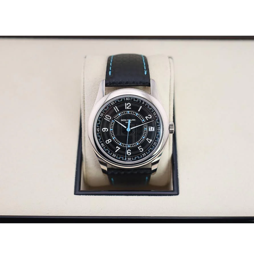 Patek Philippe Calatrava Date Sweep Seconds White Gold Black Carbon Motif Dial Sky Blue | 6007G-011 - Image 3