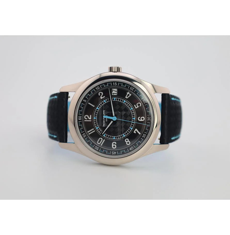 Patek Philippe Calatrava Date Sweep Seconds White Gold Black Carbon Motif Dial Sky Blue | 6007G-011 - Image 5
