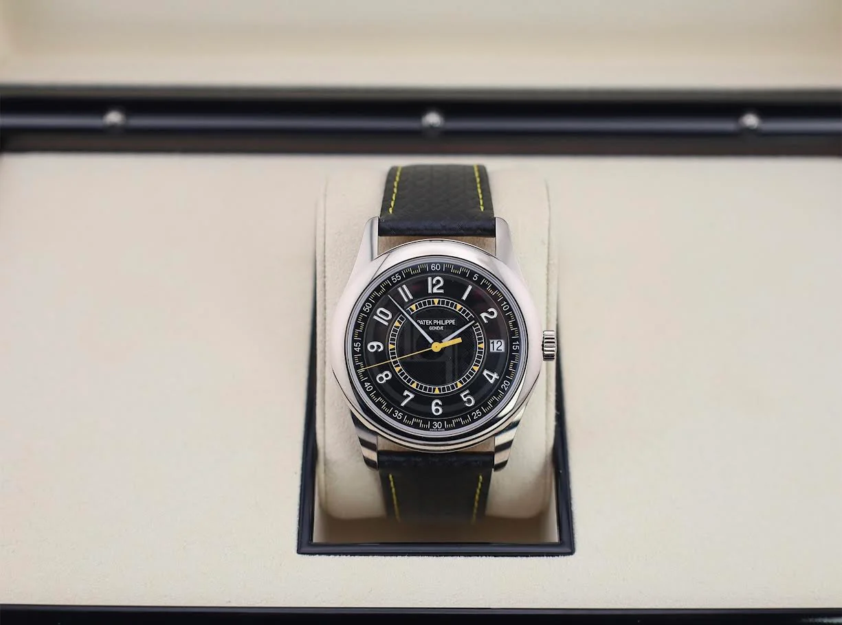Patek Philippe Calatrava Date Sweep Seconds White Gold Black Carbon Motif Yellow Dial | 6007G-001 - Image 3