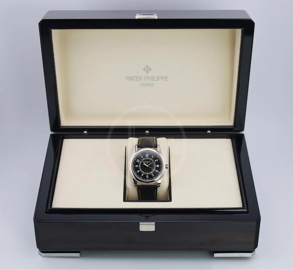 Patek Philippe Calatrava Date Sweep Seconds White Gold Black Carbon Motif Yellow Dial | 6007G-001 - Image 4