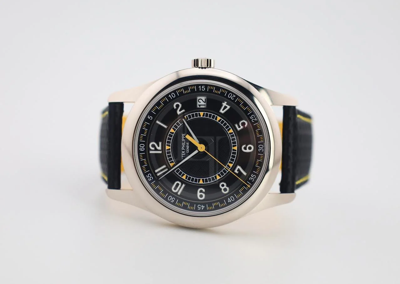 Patek Philippe Calatrava Date Sweep Seconds White Gold Black Carbon Motif Yellow Dial | 6007G-001 - Image 5