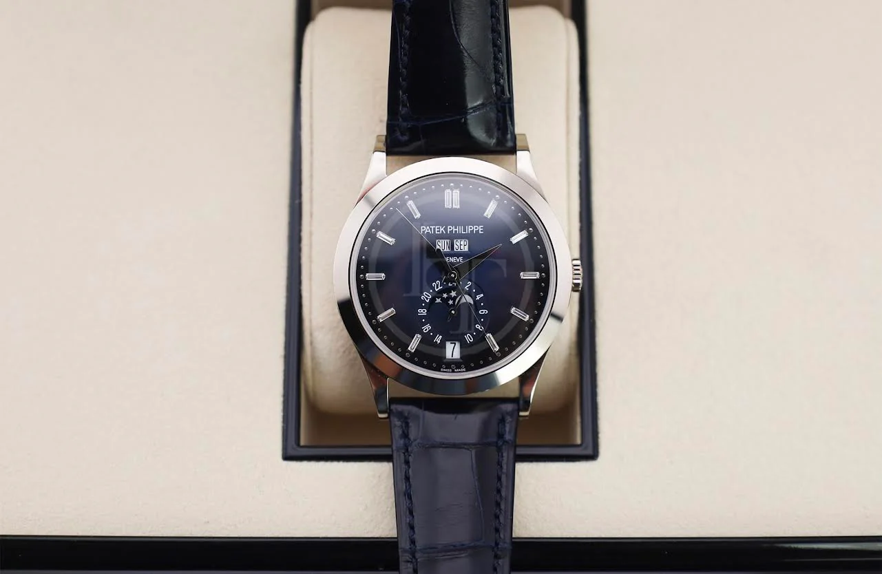 Patek Philippe Complications Annual Calendar Moon Phases White Gold Blue Baguette Diamond Dial | 5396G-017 - Image 3