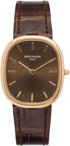 Patek Philippe Golden Ellipse 31.1 x 35.6mm Brown Sunburst Index Rose Gold Leather Manual | 3738/100R-001