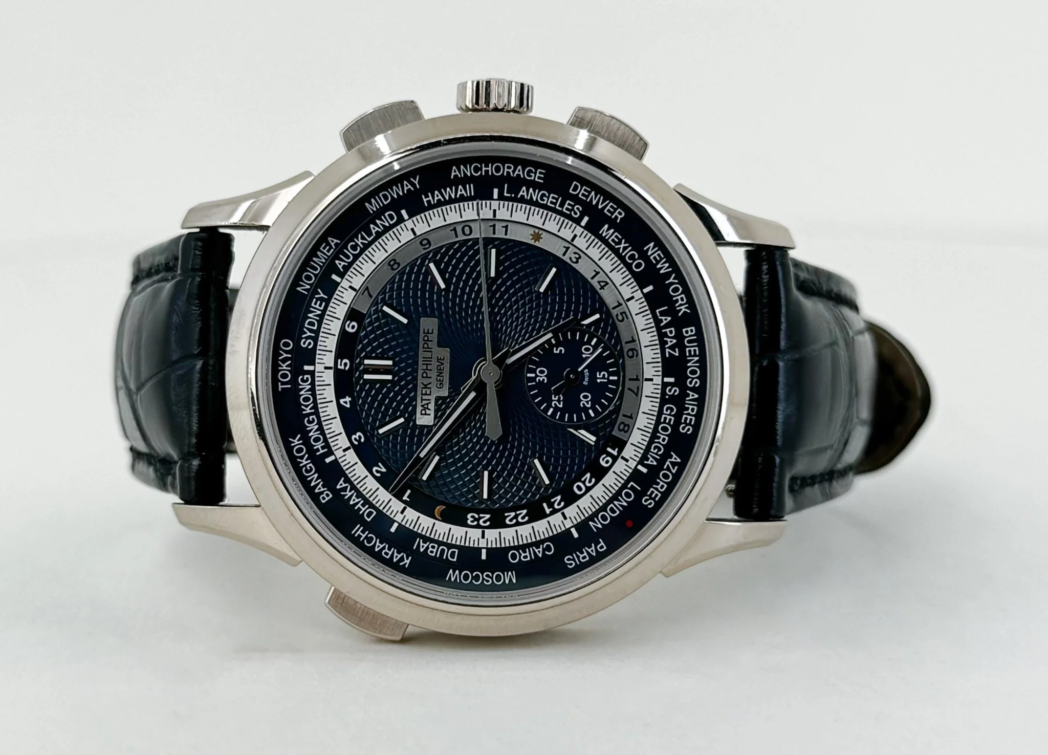 Patek Philippe 39.50mm Men Complications World Time Chronograph Watch Blue Dial 5930G - Image 5