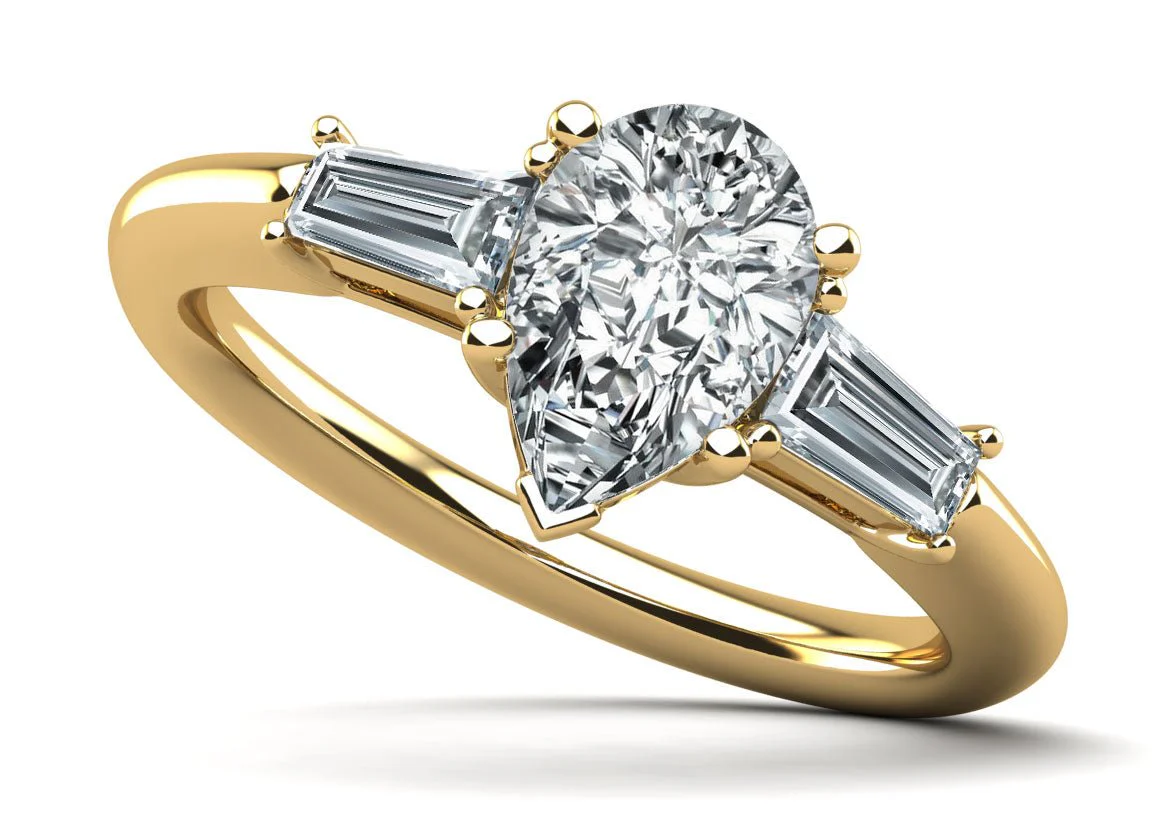 Pear and Baguette Three Stone Lab-Grown Diamond Engagement Ring with 2.06 ct. (1.50 ct. center diamond) - Image 2