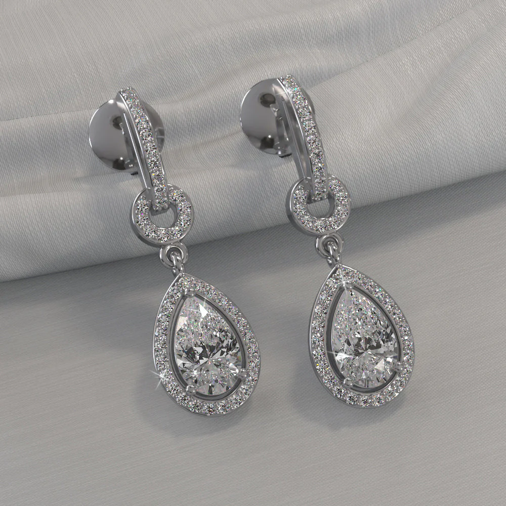 Pear Drop Dangle Diamond Earrings with 0.98 ct.(finished) 6x4mm, 1mm - Image 3