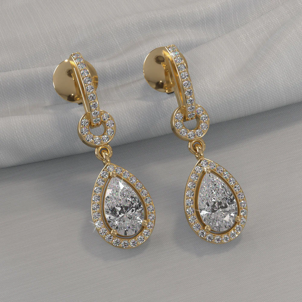 Pear Drop Dangle Diamond Earrings with 1.40 ct.(finished) 7x4.5mm, 1mm - Image 4
