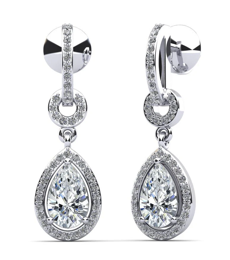 Pear Drop Dangle Lab-Grown Diamond Earrings with 1.92 ct.(finished) 8x5mm, 1mm