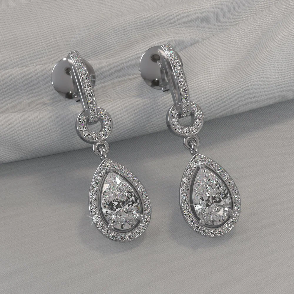 Pear Drop Dangle Lab-Grown Diamond Earrings with 1.92 ct.(finished) 8x5mm, 1mm - Image 3