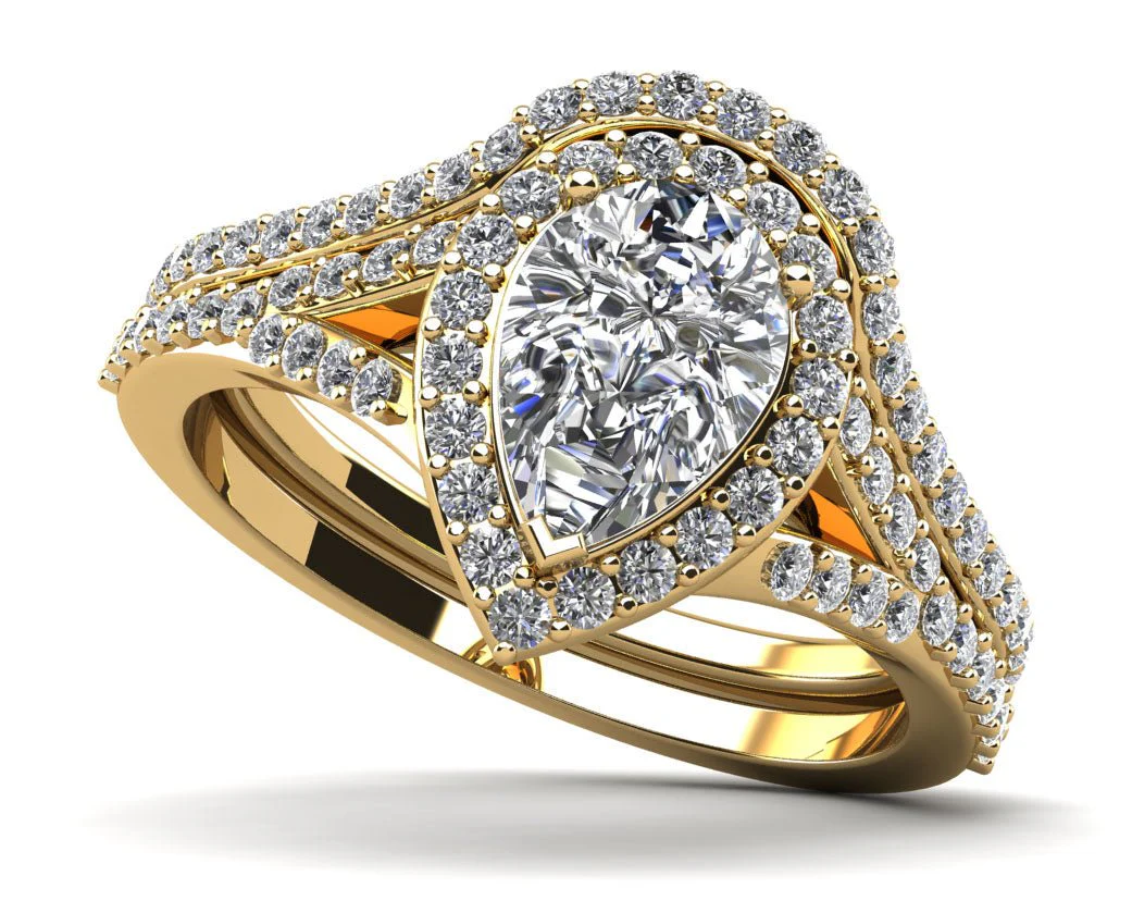 Pear Shape Halo Diamond Bridal Set Diamond  with 1.62 ct. (1.00 ct. center diamond) - Image 2