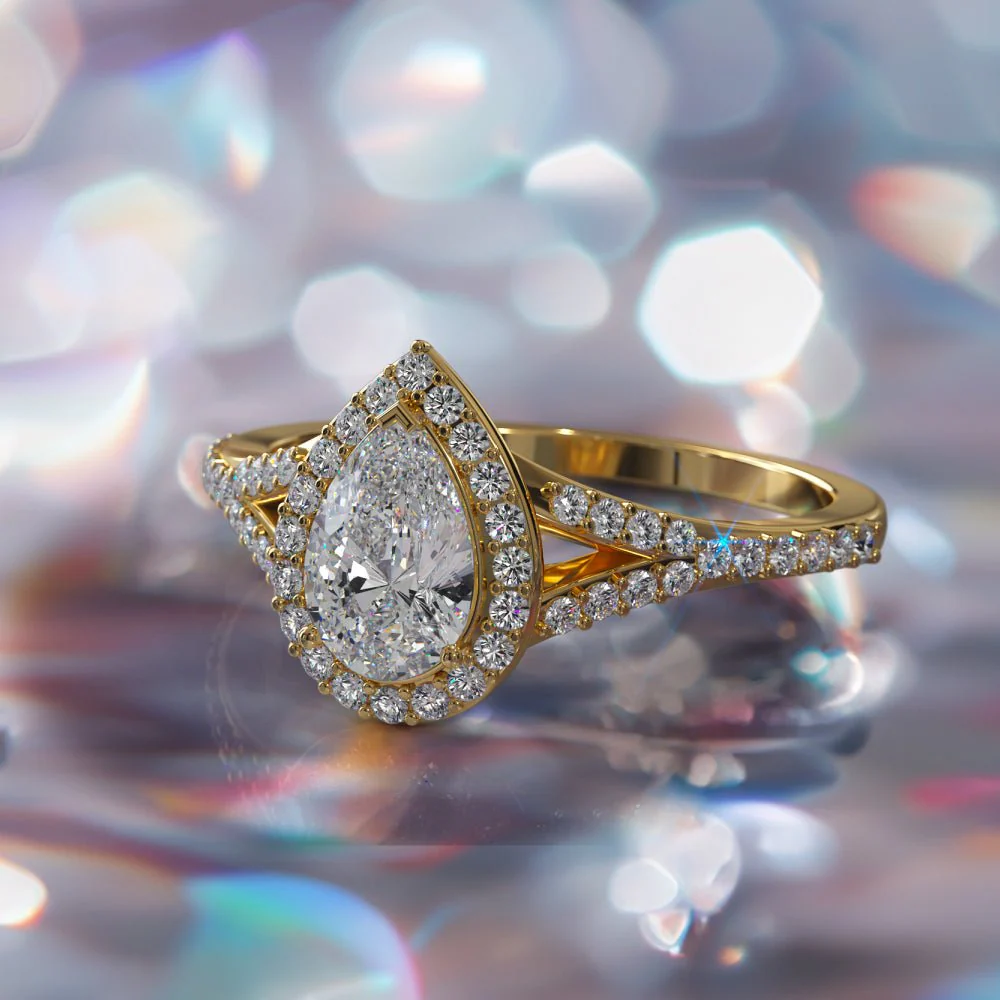 Pear Shape Halo Diamond Engagement Ring with 0.86 ct. (0.50 ct. center diamond) - Image 4