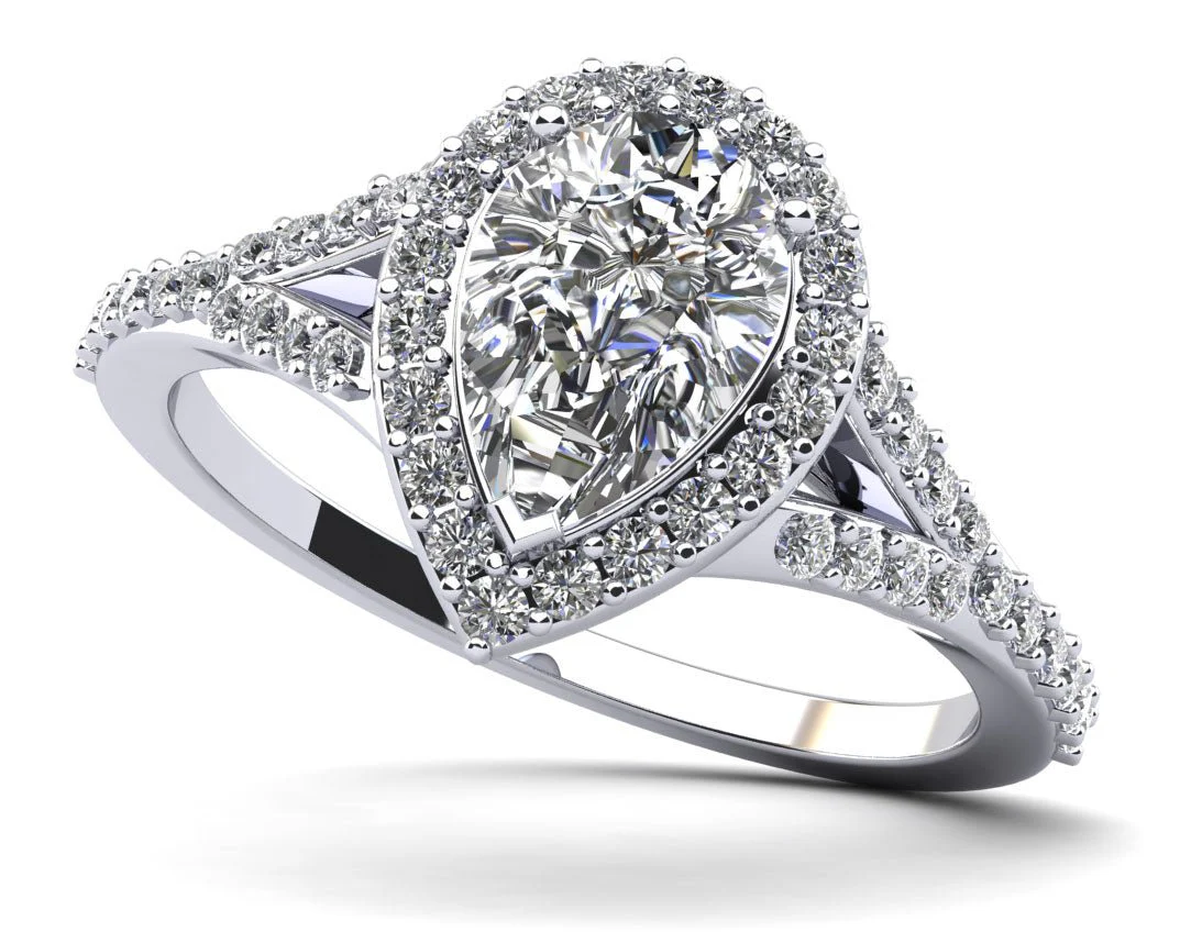 Pear Shape Halo Lab-Grown Diamond Engagement Ring with 0.86 ct. (0.50 ct. center diamond)