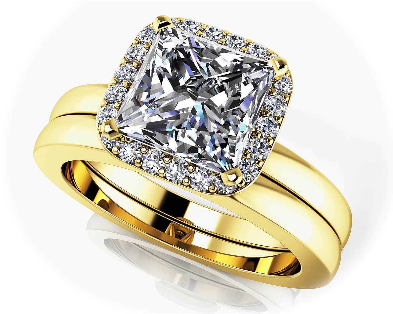Perfect Halo Princess Square Frame Bridal Set Diamond  with 0.62 ct. (0.50 ct. center diamond) - Image 2