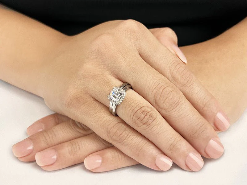 Perfect Halo Princess Square Frame Bridal Set Diamond  with 1.14 ct. (1.00 ct. center diamond) - Image 3