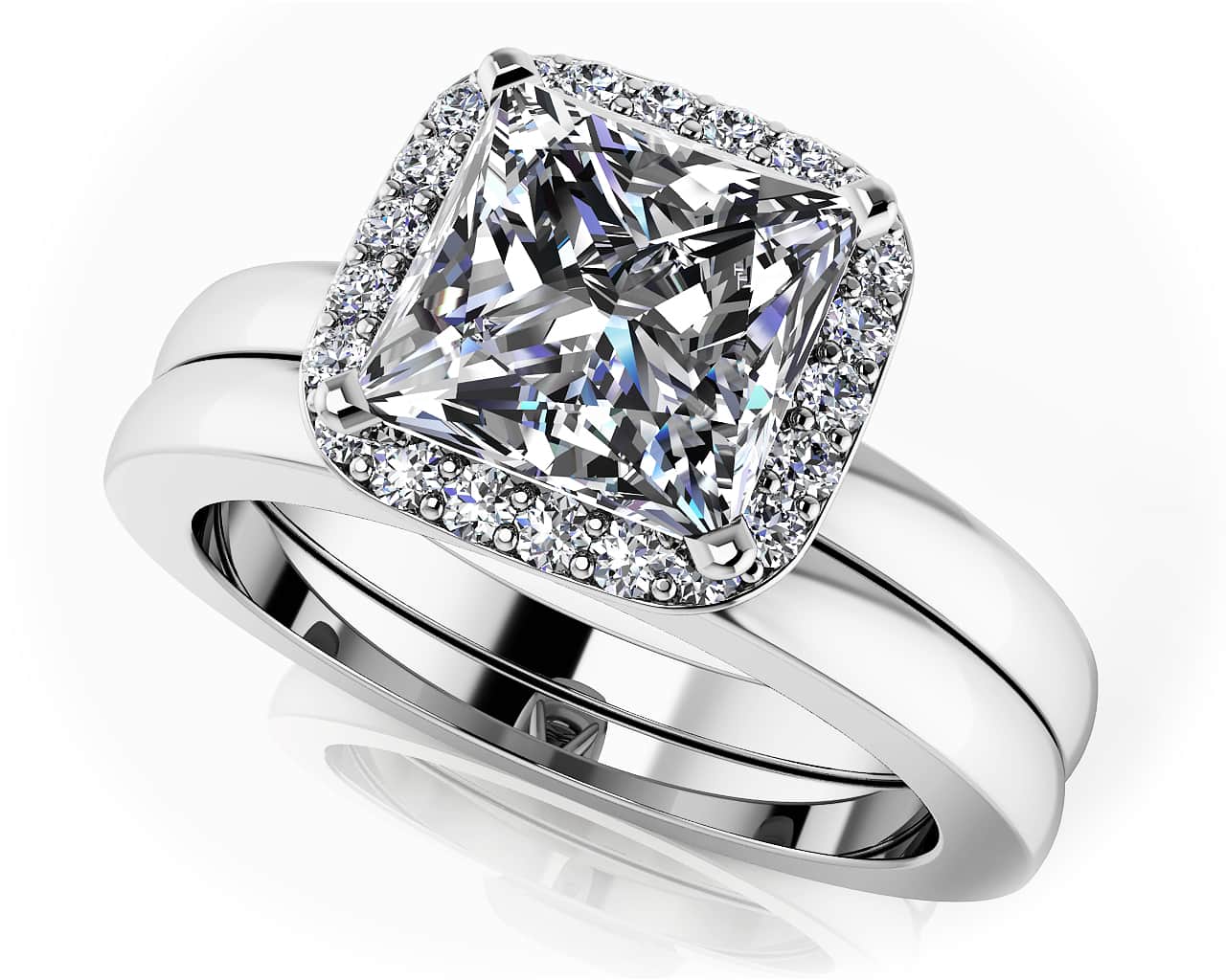 Perfect Halo Princess Square Frame Lab-Grown Diamond Bridal Set with 0.88 ct. (0.75 ct. center diamond)