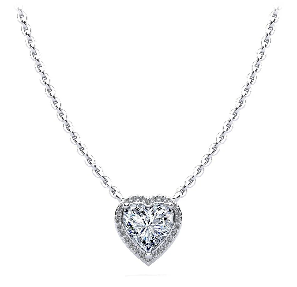 Perfect Heart Halo Lab-Grown Diamond Pendant with 0.59 ct. (0.50 ct. center diamond)