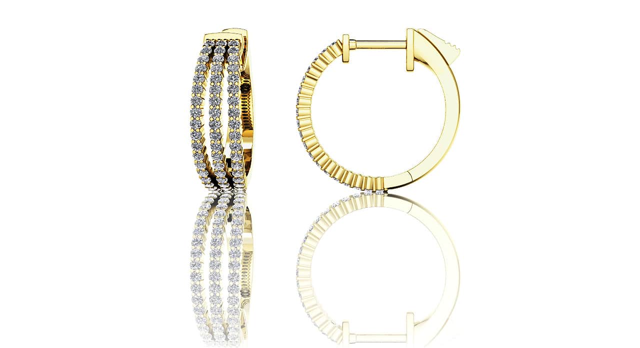 Petit 3 Row Diamond Hoop Earrings with 0.91 ct.(finished) 1.2mm - Image 2